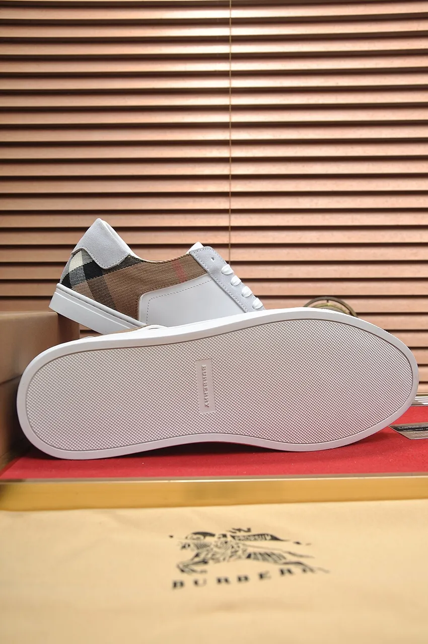 Men's shoes💰480💶[Burberry] (cowhide lining) classic low-top sneakers｜Imported cowhide with classic plaid fabric｜Cow leather lining｜Original outsole｜Fine workmanship and comfortable to wear Size: 38-44 (customized at 45)